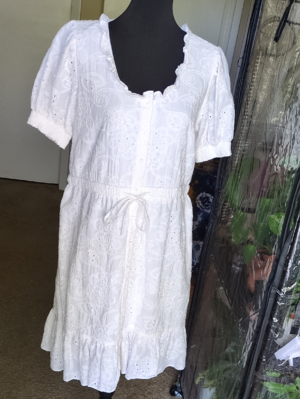 Nanette Lepore White Eyelet Tie-Waist Midi Dress